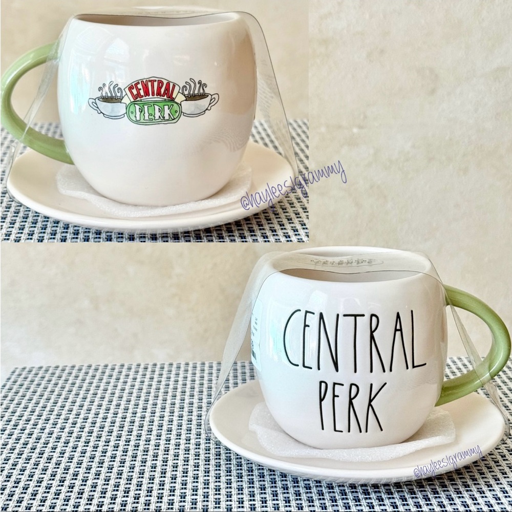 Rae Dunn + Friends CENTRAL PERK Round Double Sided Coffee Cup with Saucer NEW!!